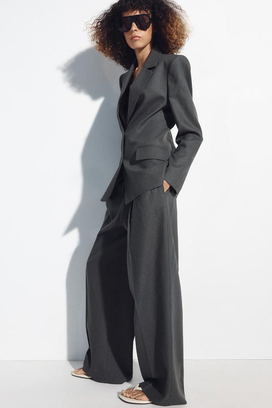 LINEN BLEND PLEATED TROUSERS