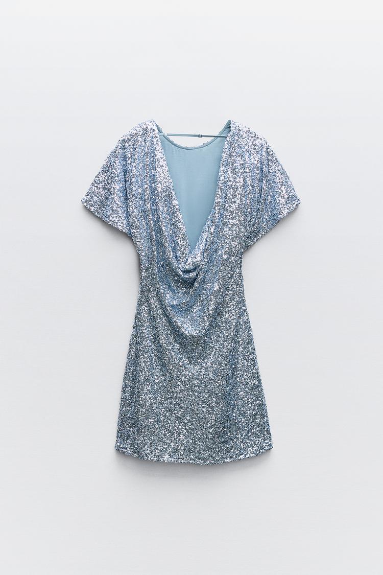 ROBE COURTE À PAILLETTES BLEUE CLAIRE