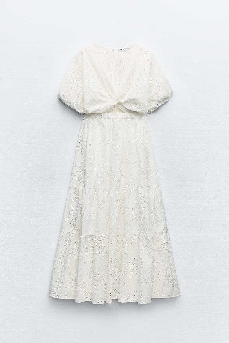 Robe À Broderies Ajourées Et Nœud