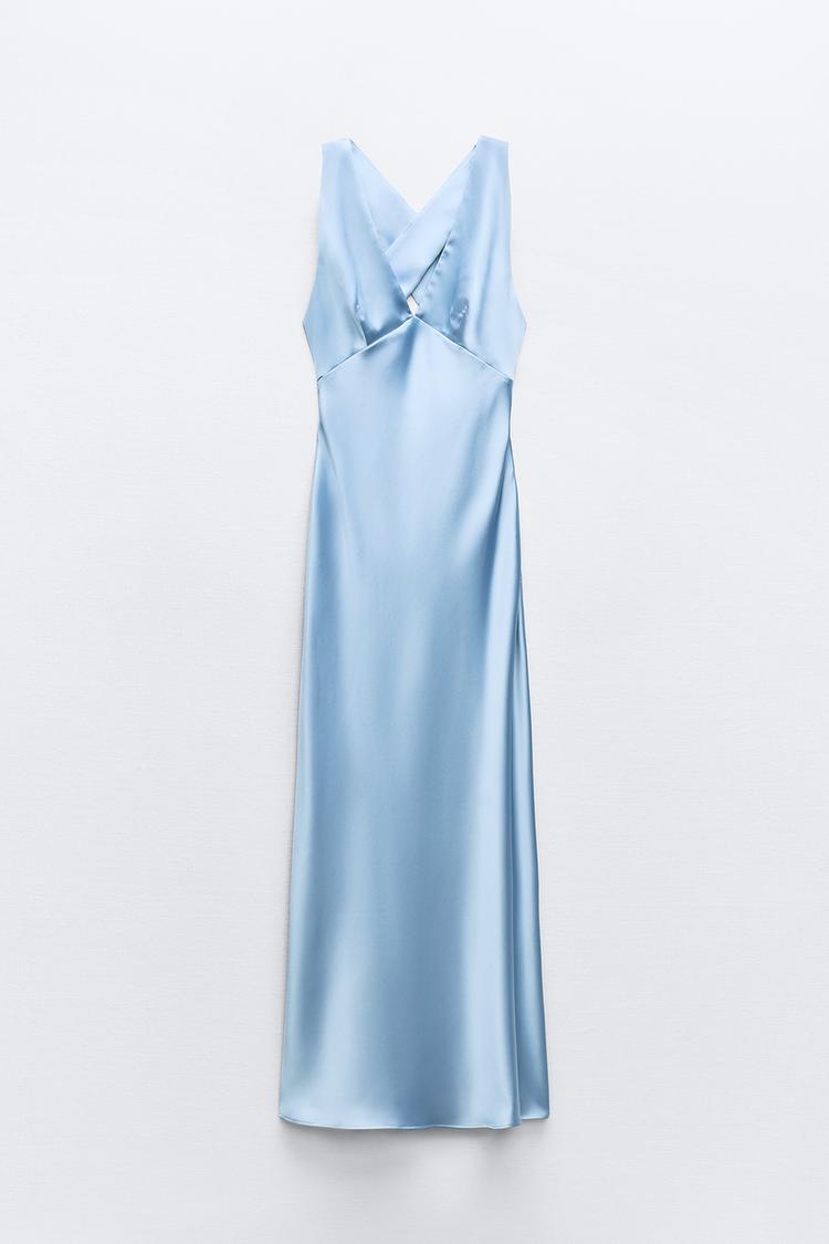 Robe Mi-longue Satinée Bleue Ciel