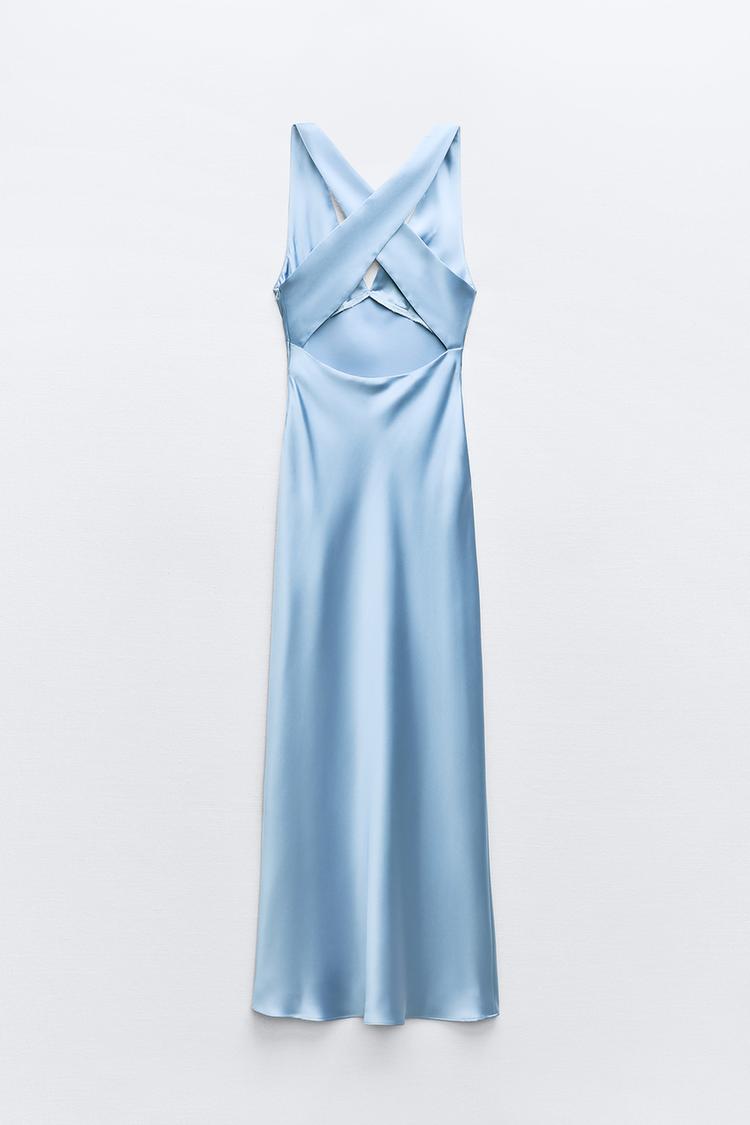 Robe Mi-longue Satinée Bleue Ciel