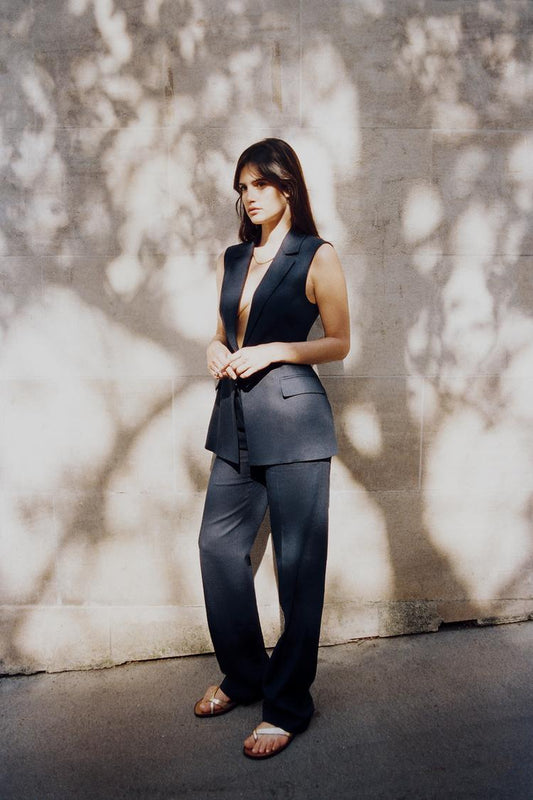 STRAIGHT-LEG LINEN BLEND TROUSERS