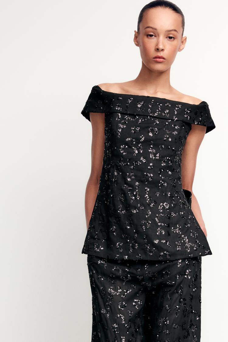 ENSEMBLE TOP GILET | PANTALON VOLUME SEQUINS