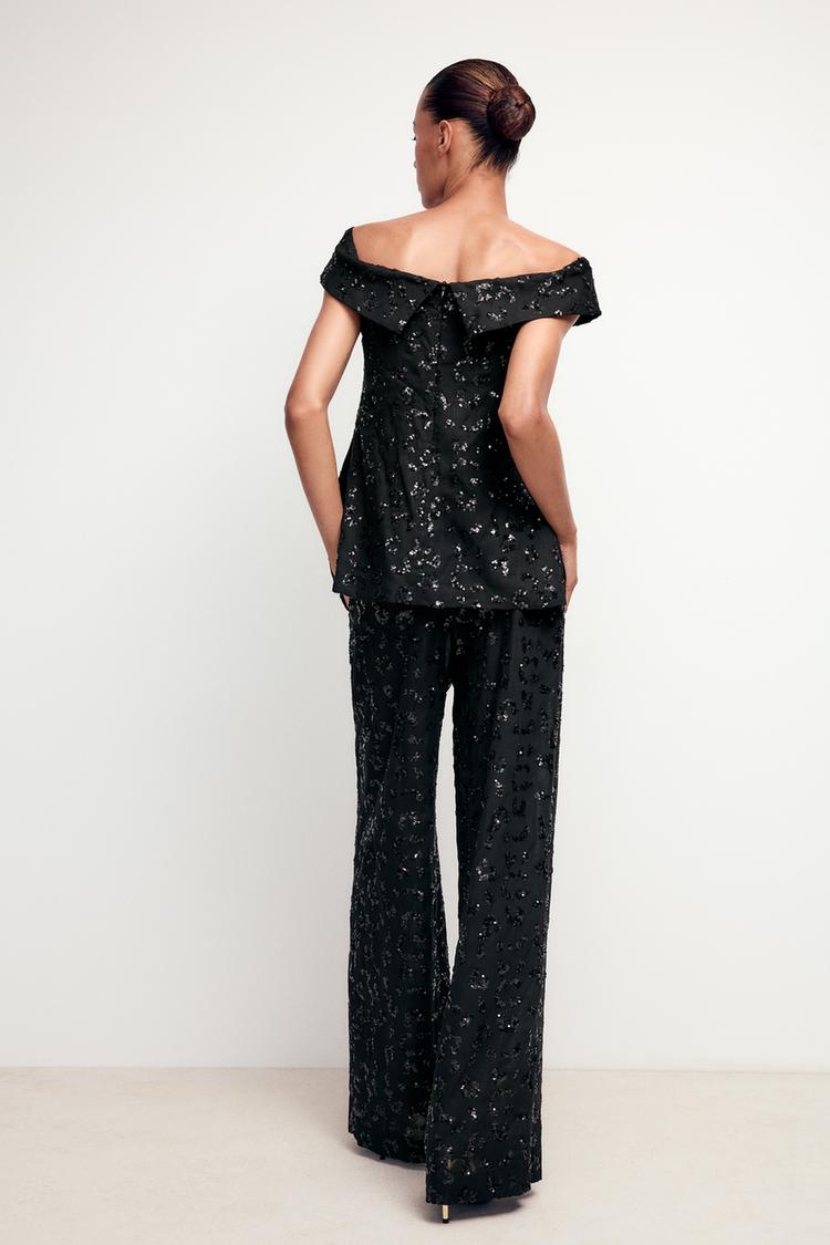 ENSEMBLE TOP GILET | PANTALON VOLUME SEQUINS