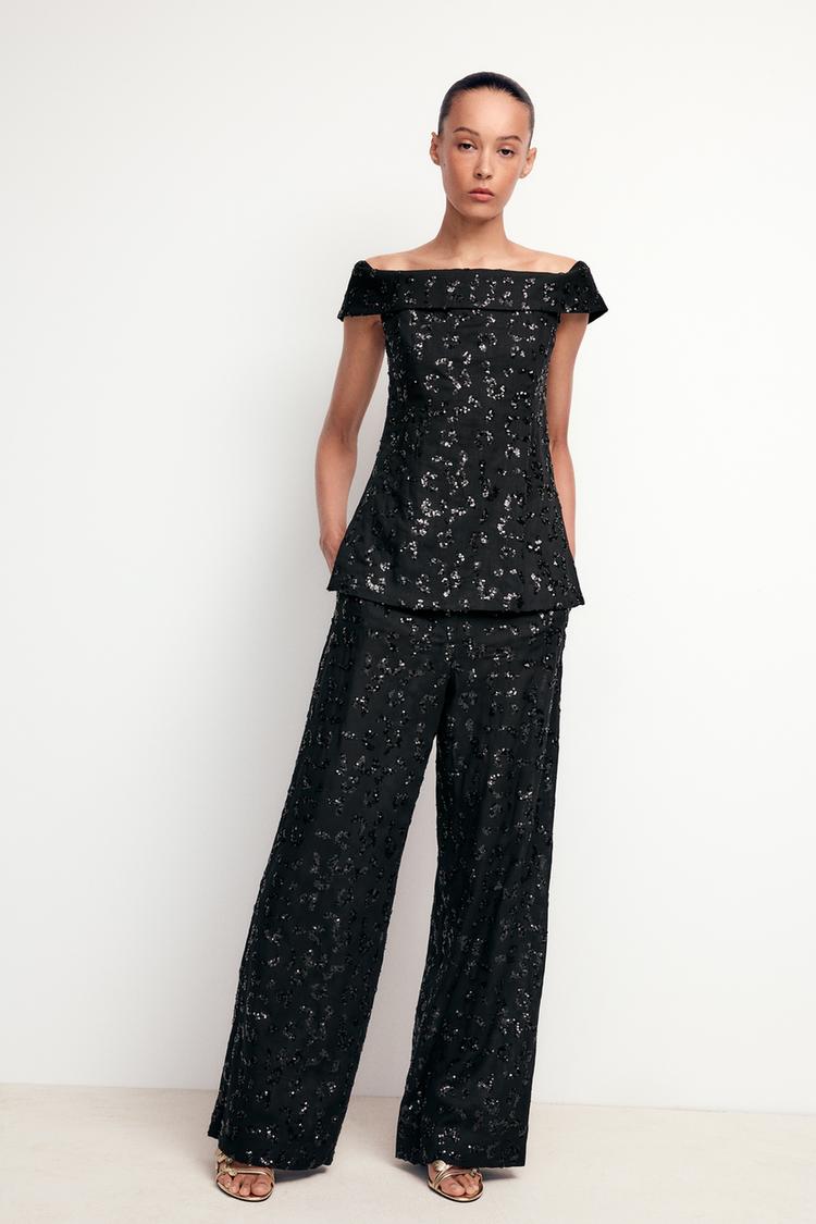 ENSEMBLE TOP GILET | PANTALON VOLUME SEQUINS