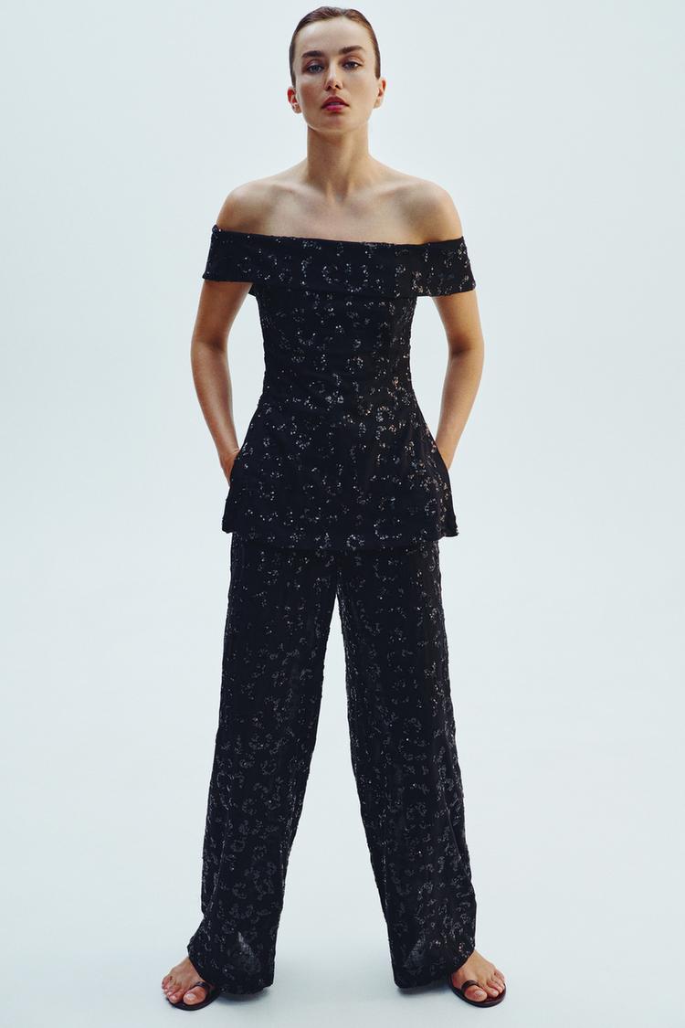 ENSEMBLE TOP GILET | PANTALON VOLUME SEQUINS