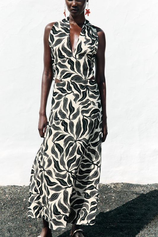 ROBE MIDI HALTER EN LIN