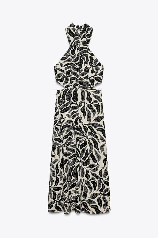 ROBE MIDI HALTER EN LIN