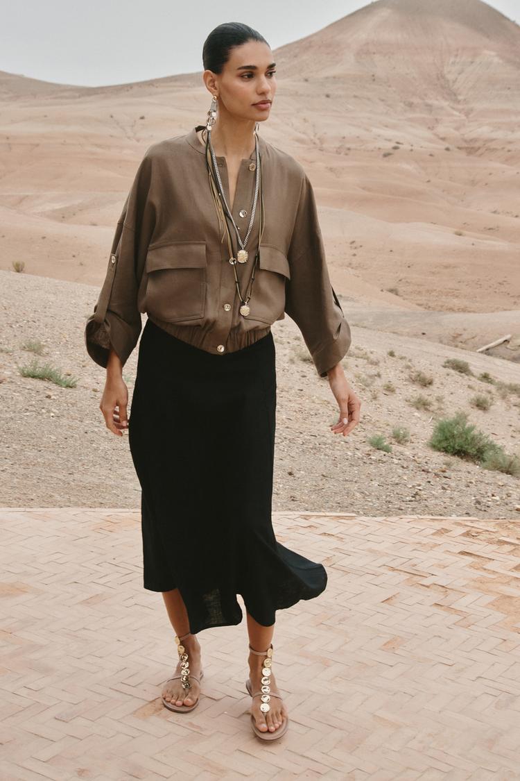 JUPE MIDI SANS CEINTURE EN LIN