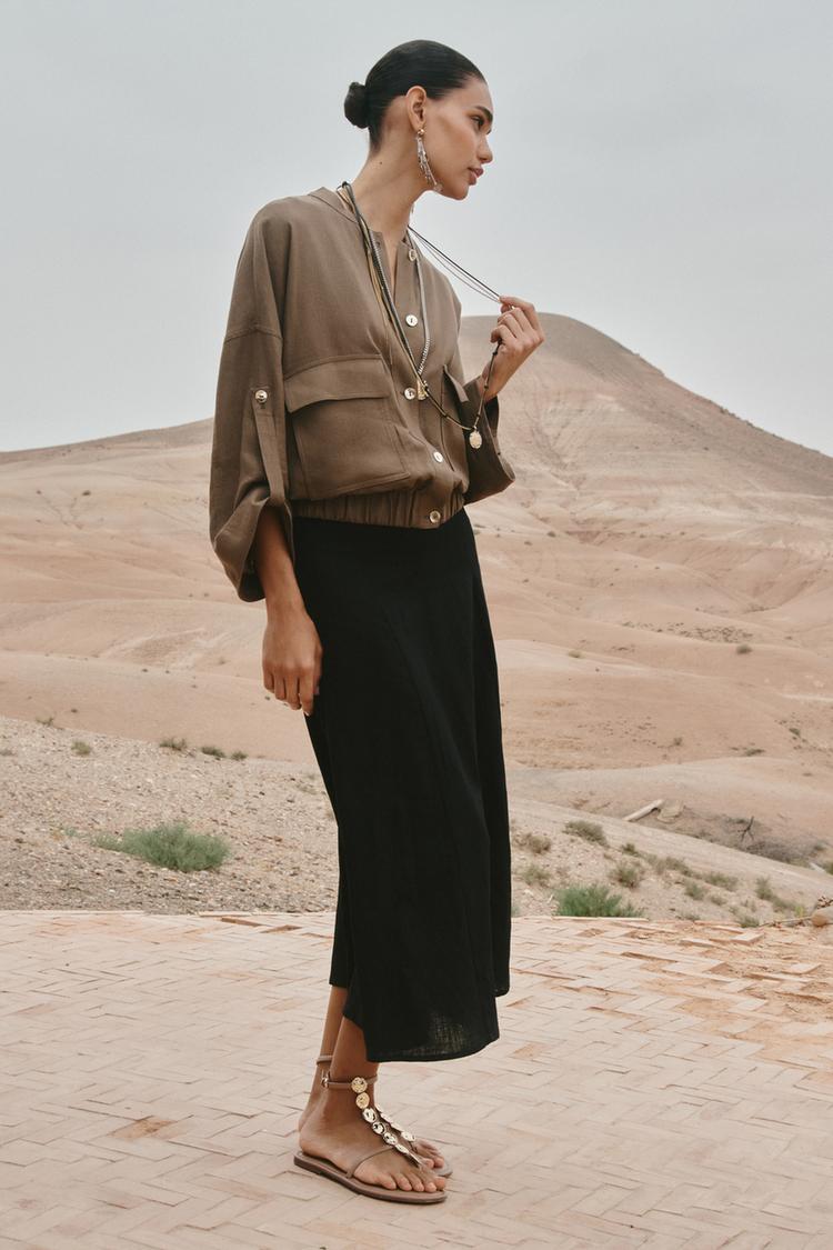 JUPE MIDI SANS CEINTURE EN LIN