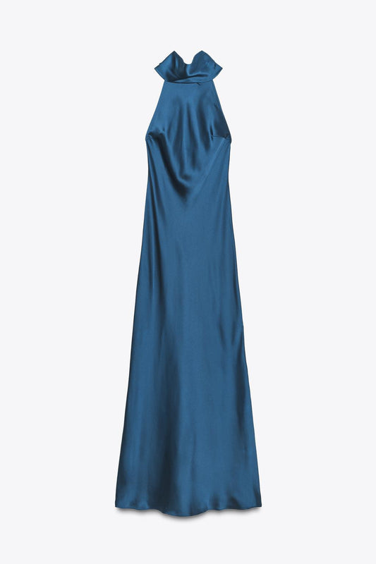 ROBE SATINÉE À COL HALTER