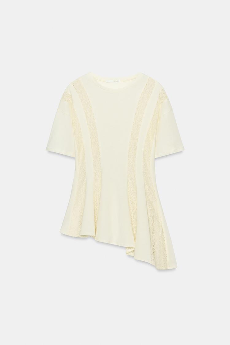 T-SHIRT EN MATIÈRES VARIÉES AVEC DENTELLE