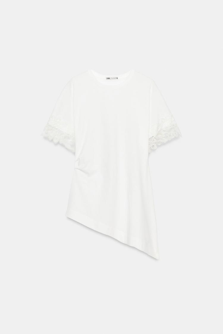 T-SHIRT ASYMÉTRIQUE EN DENTELLE