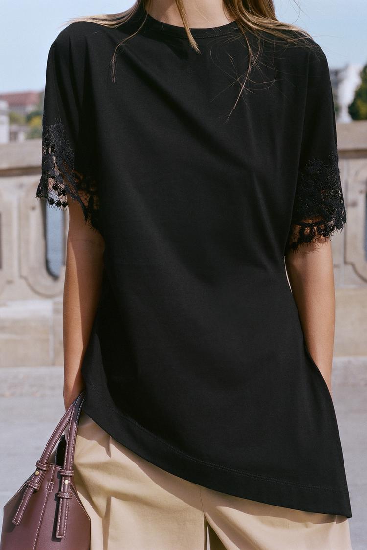 T-SHIRT ASYMÉTRIQUE EN DENTELLE