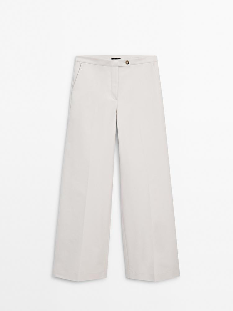 Pantalon Large En Coton Mélangé Cru