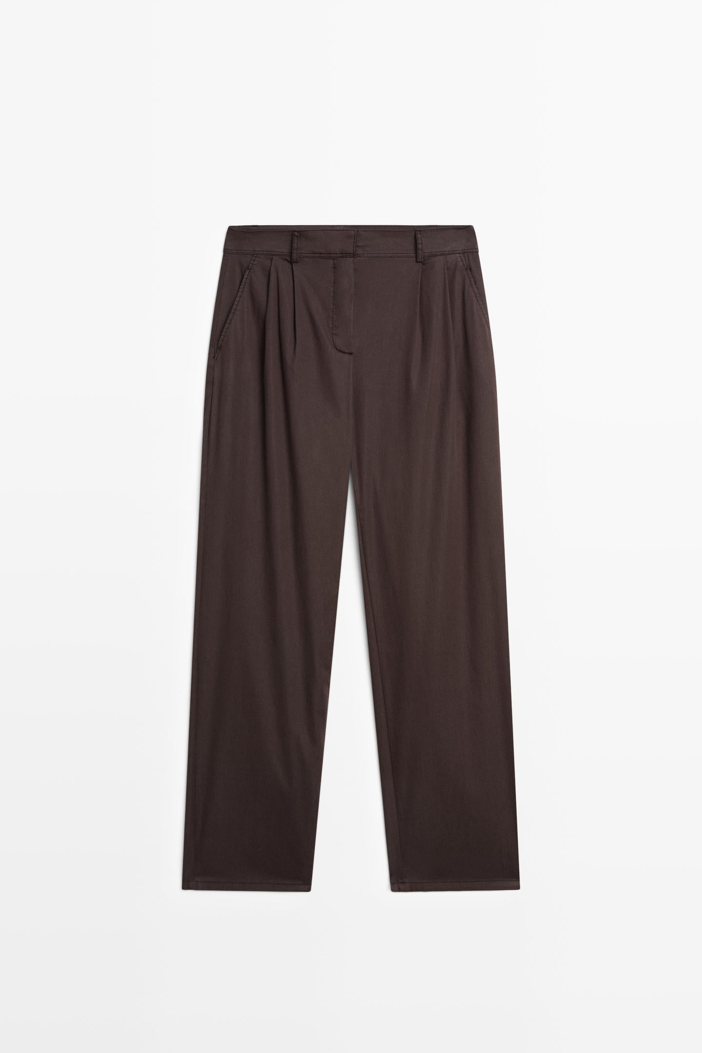 PANTALON À PINCES EN POPELINE DE COTON MÉLANGÉ