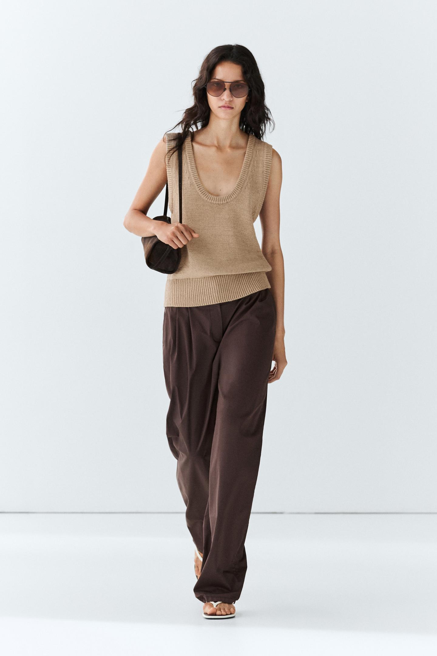 PANTALON À PINCES EN POPELINE DE COTON MÉLANGÉ