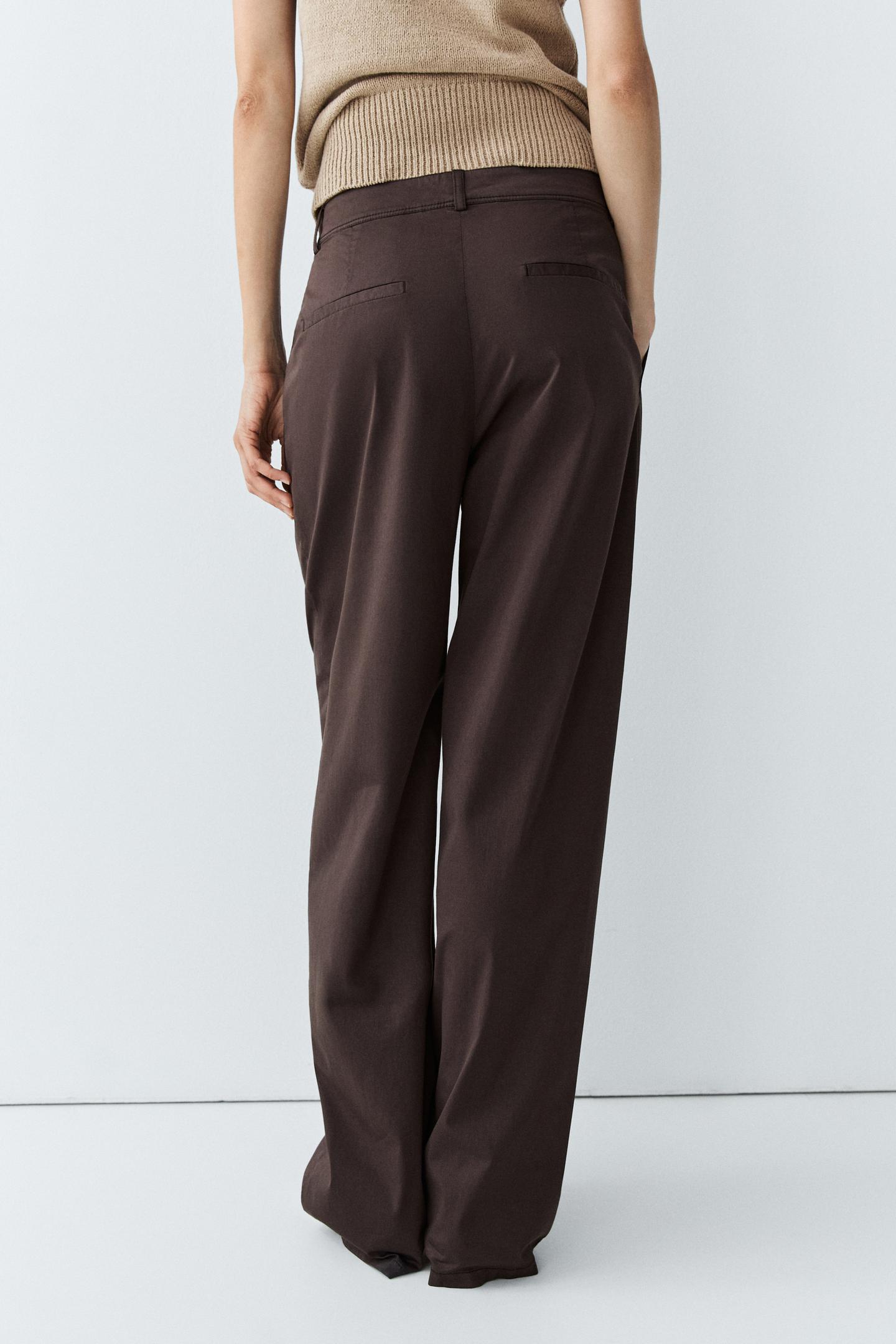 PANTALON À PINCES EN POPELINE DE COTON MÉLANGÉ