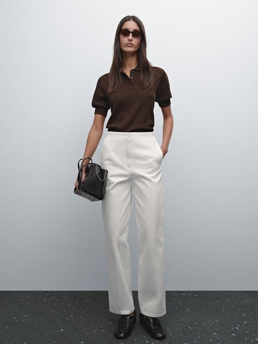 MASSIMO DUTTI PANTALON LARGE SANS TAILLE EN COTON