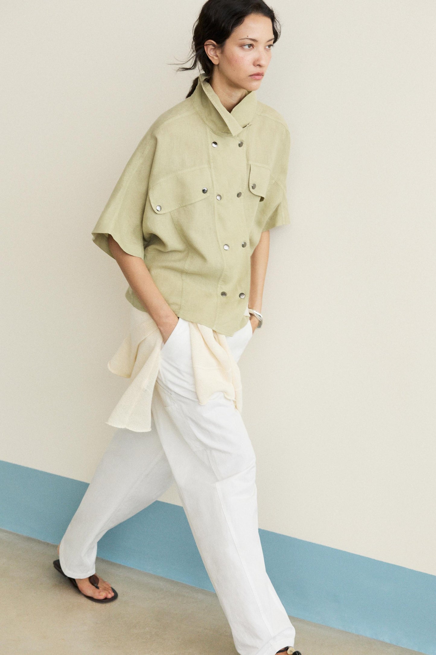 CHEMISE MANCHES COURTES LIN À BOUTONS-PRESSION