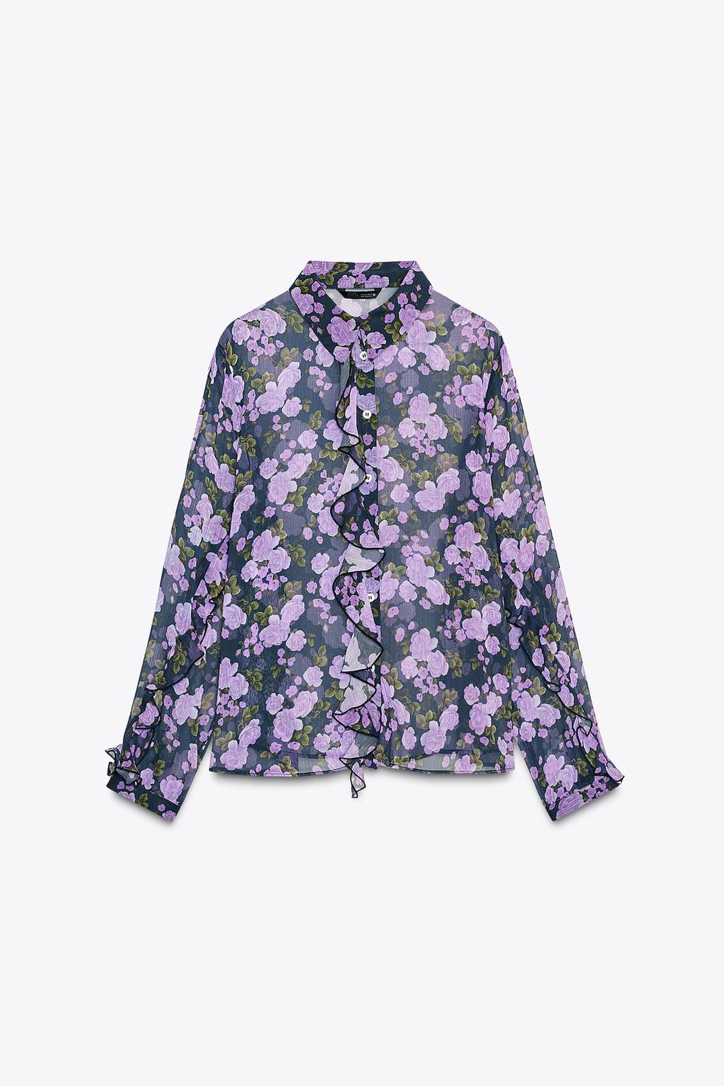 SEMI-SHEER FLORAL PRINT SHIRT