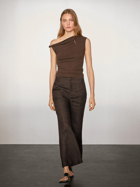 MASSIMO DUTTI PANTALON FLARE 100 % LIN