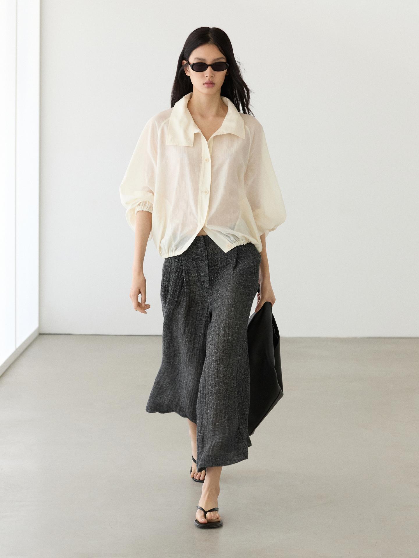 PANTALON À PINCES EN LIN MÉLANGÉ