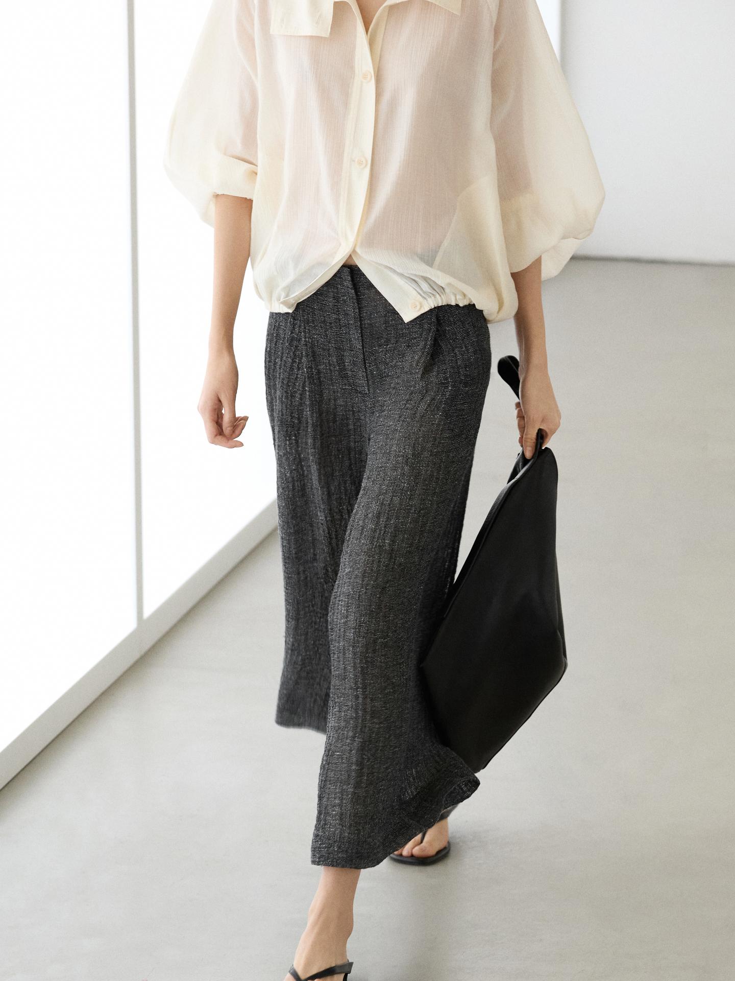 PANTALON À PINCES EN LIN MÉLANGÉ
