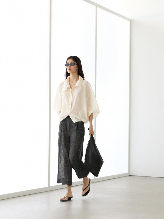 PANTALON À PINCES EN LIN MÉLANGÉ