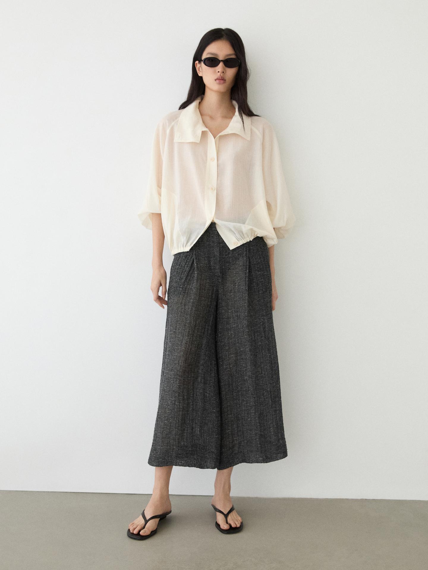 PANTALON À PINCES EN LIN MÉLANGÉ