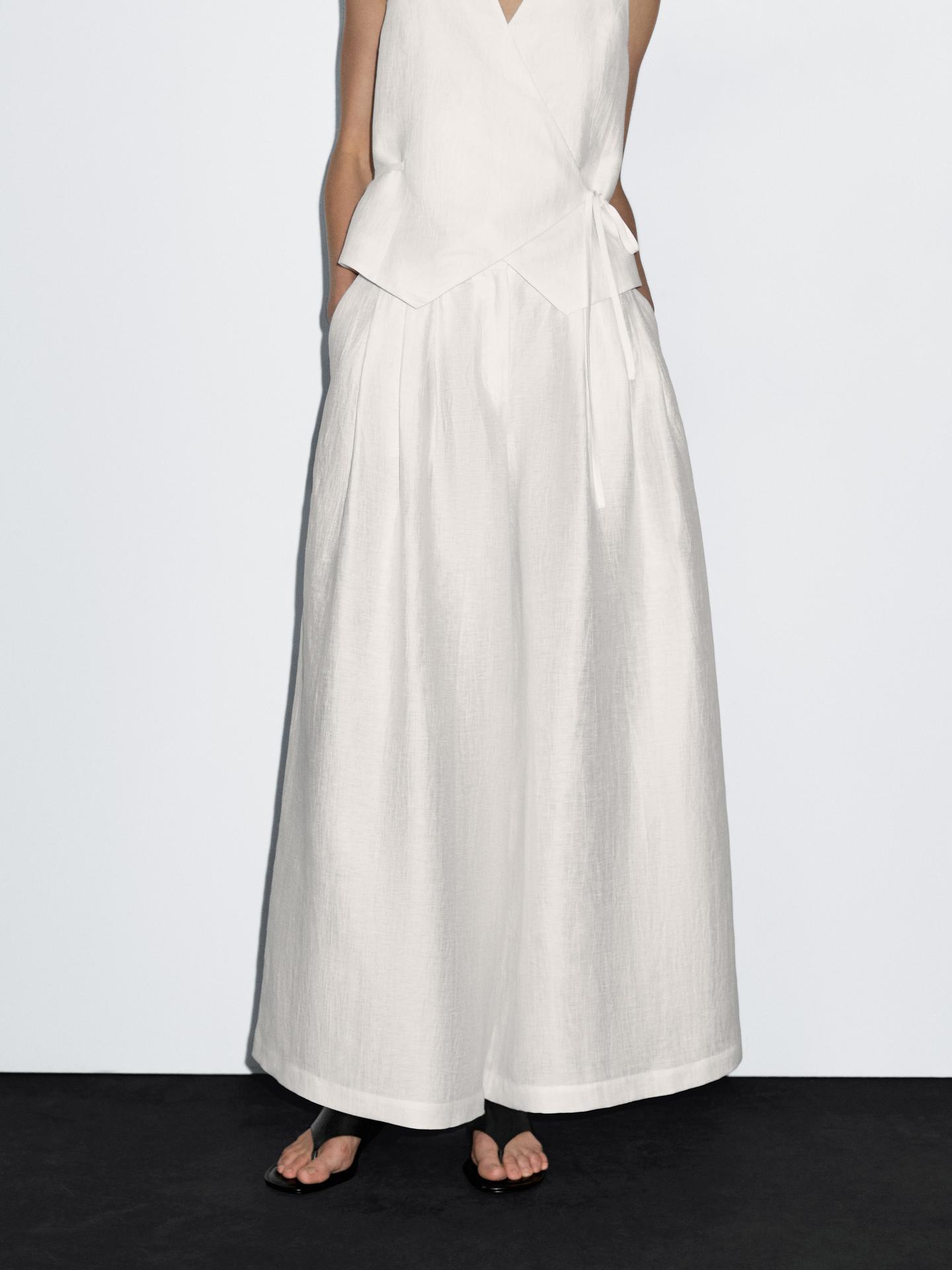 PANTALON LARGE VOLUME EN LIN MÉLANGÉ