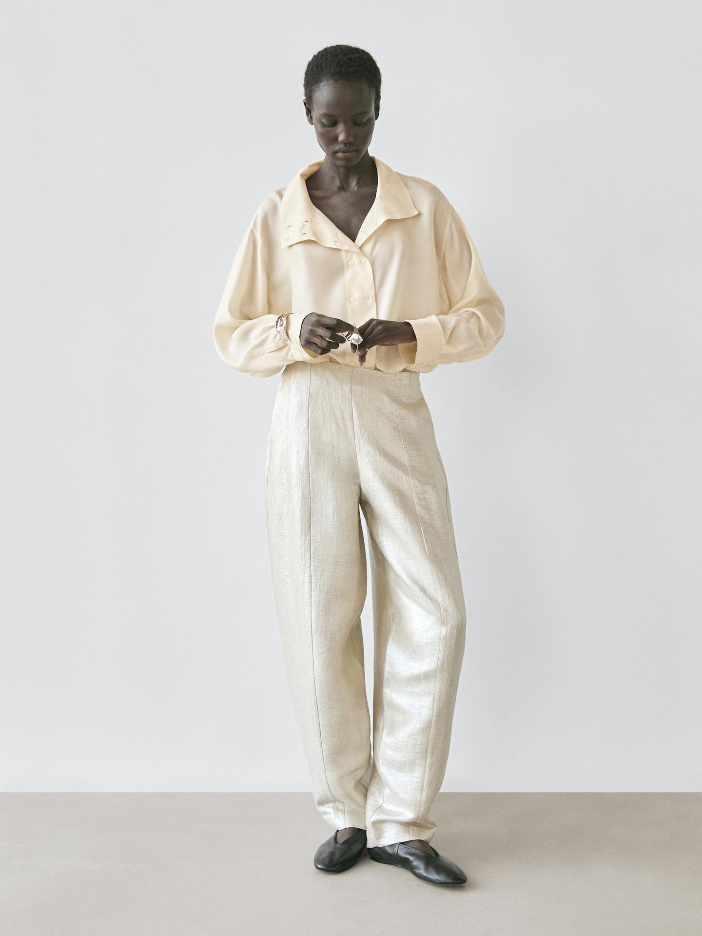 PANTALON FLUIDE EN LIN MÉTALLISÉ