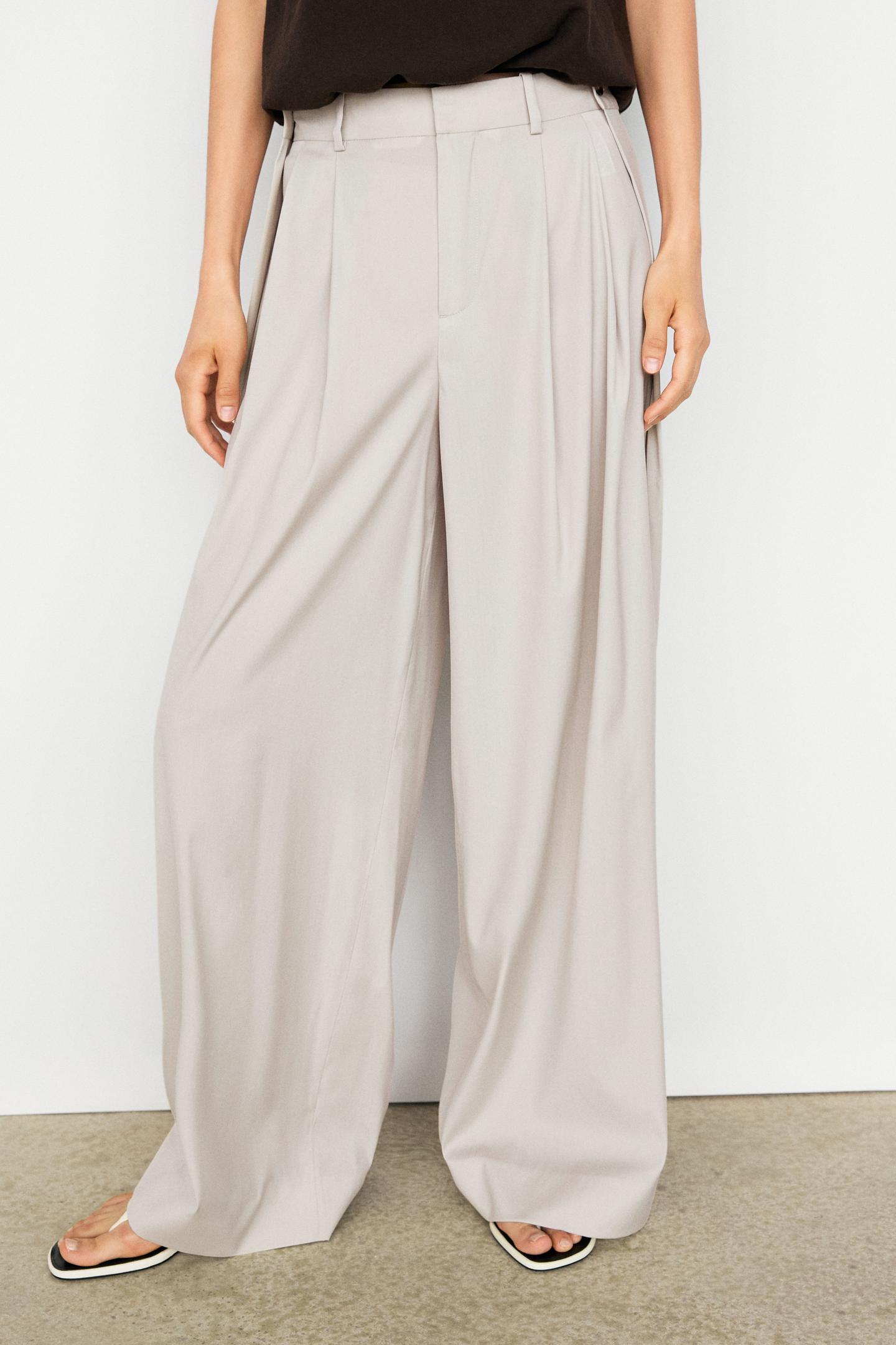 PANTALON EN LAINE MÉLANGÉE À PINCES ET BOUTONS