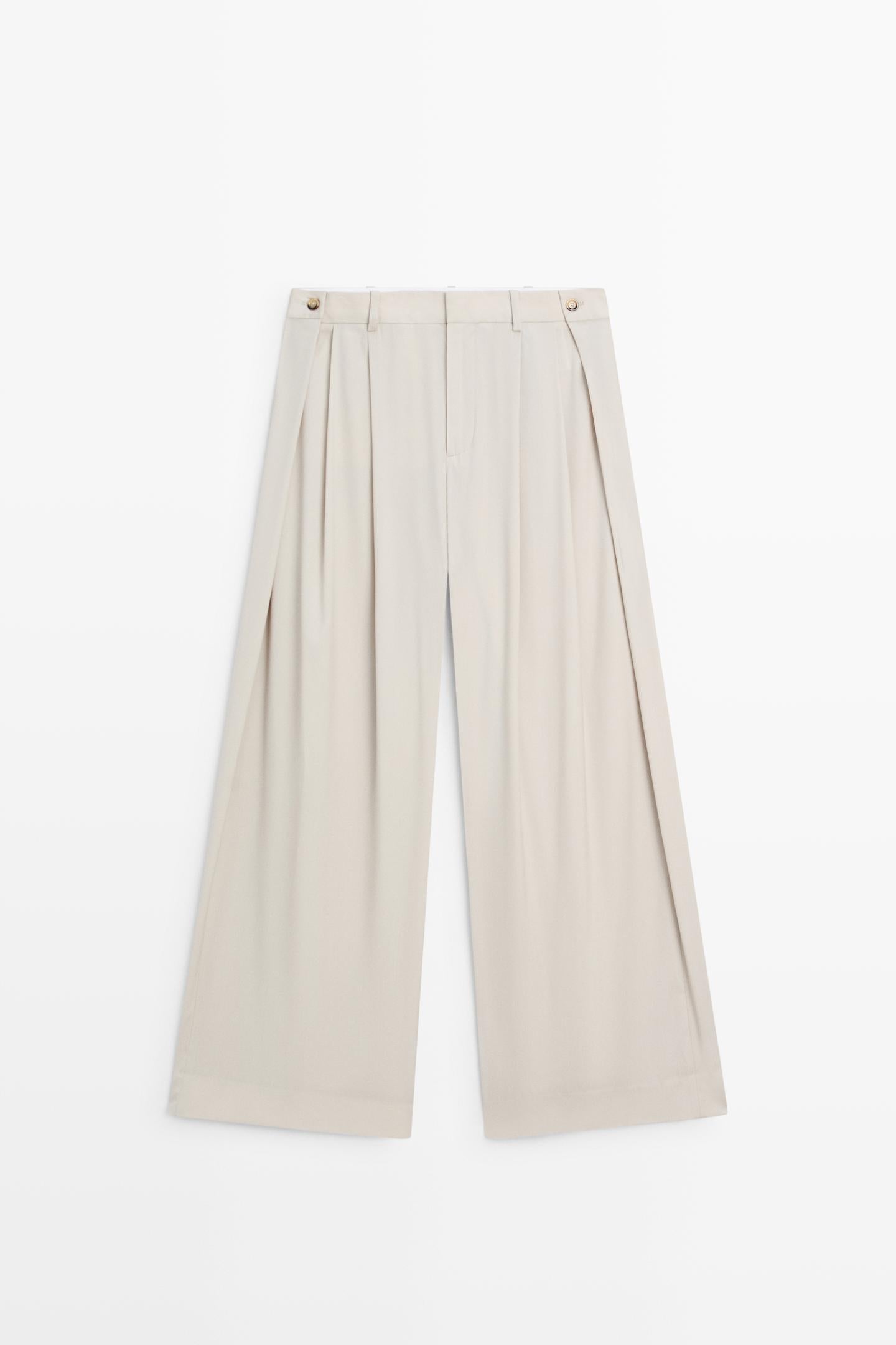 PANTALON EN LAINE MÉLANGÉE À PINCES ET BOUTONS