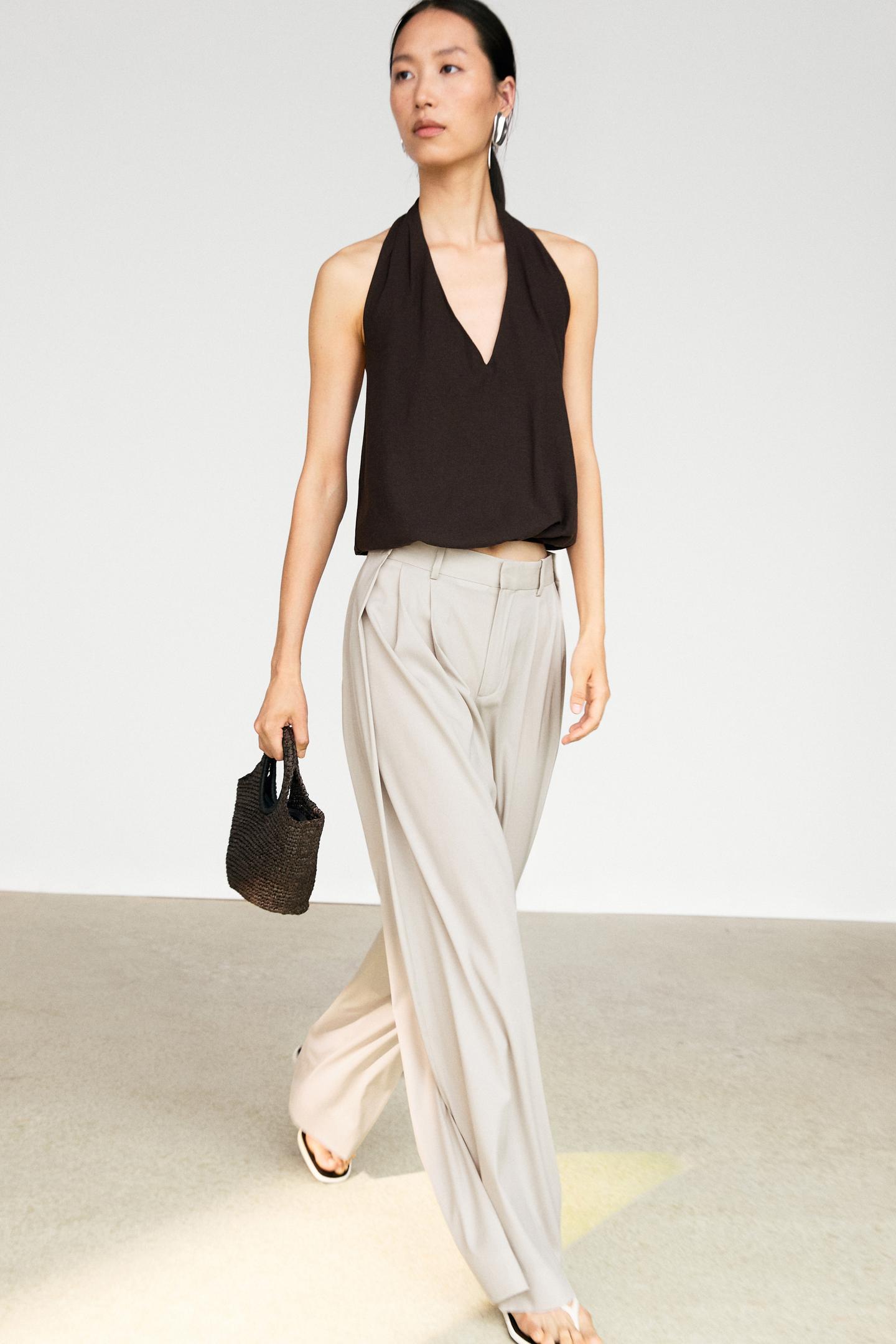 PANTALON EN LAINE MÉLANGÉE À PINCES ET BOUTONS
