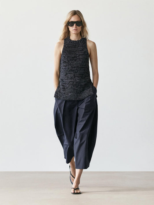 PANTALON LARGE EN COTON MÉLANGÉ