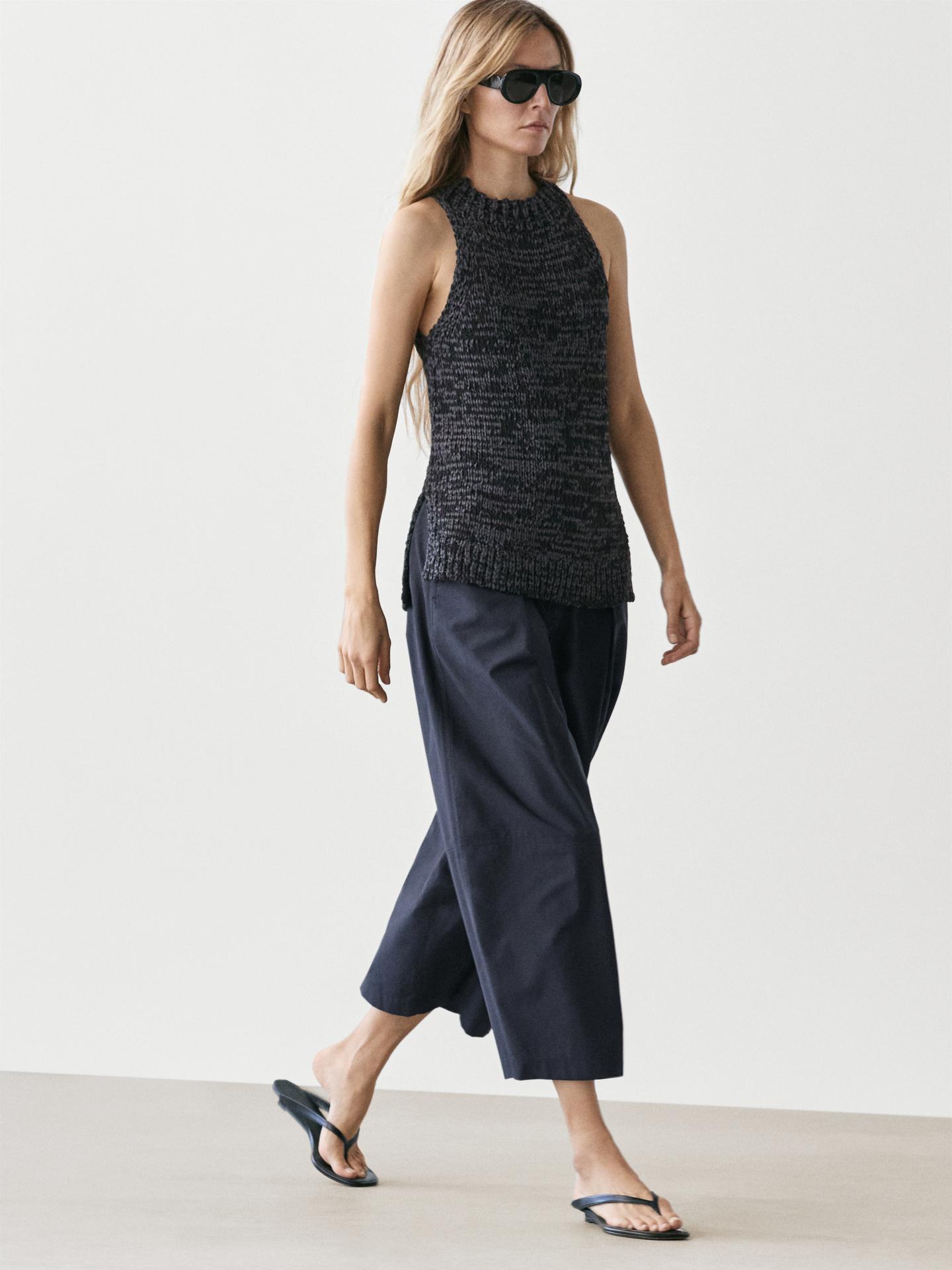 PANTALON LARGE EN COTON MÉLANGÉ
