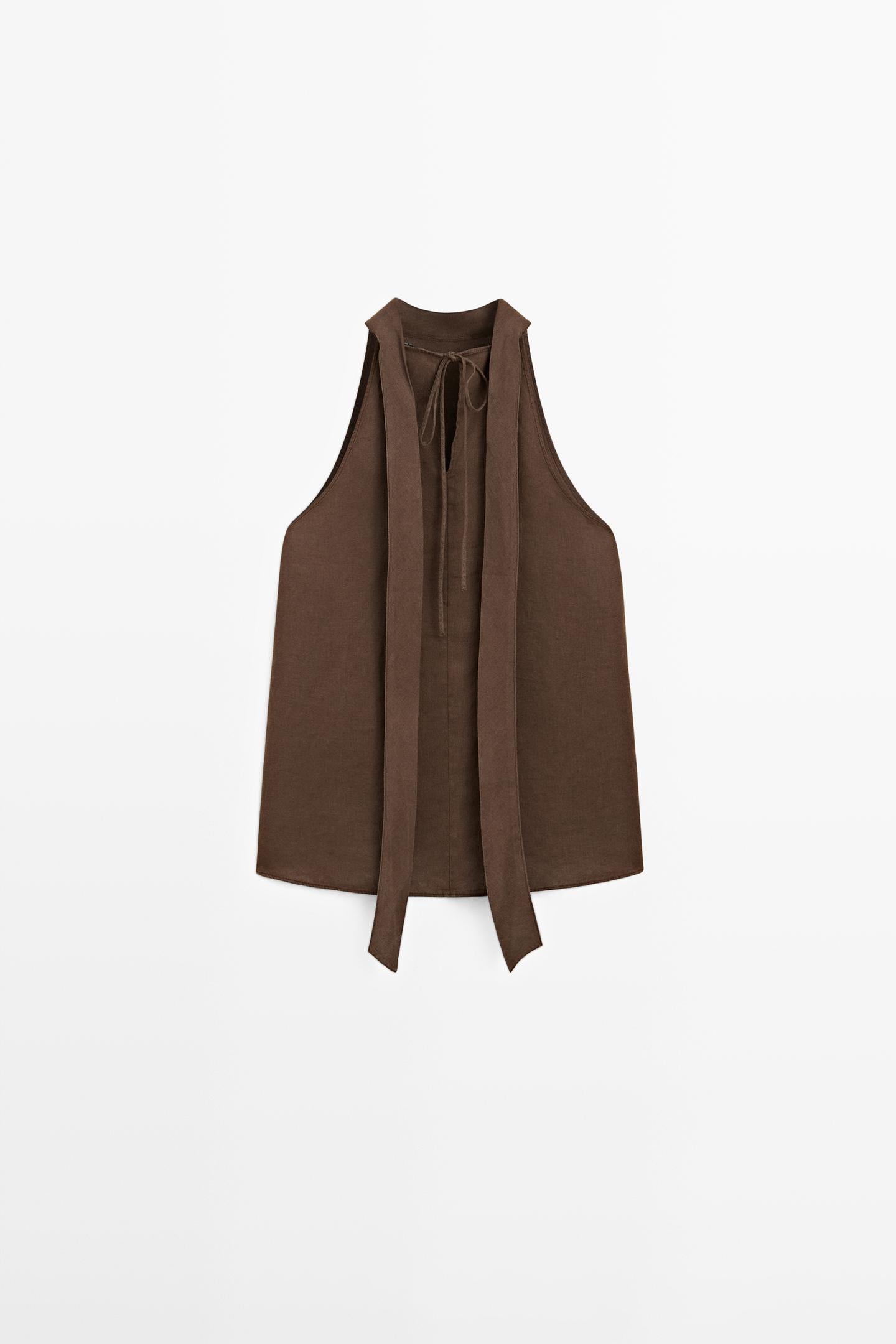 TOP FLUIDE À ENCOLURE AMÉRICAINE 100 % LIN