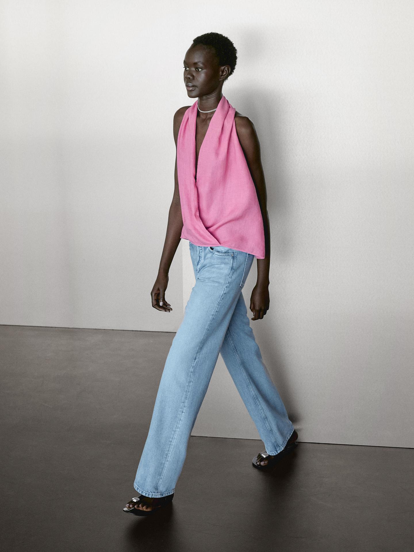 MASSIMO DUTTI TOP CACHE-COEUR LIN À ENCOLURE AMÉRICAINE
