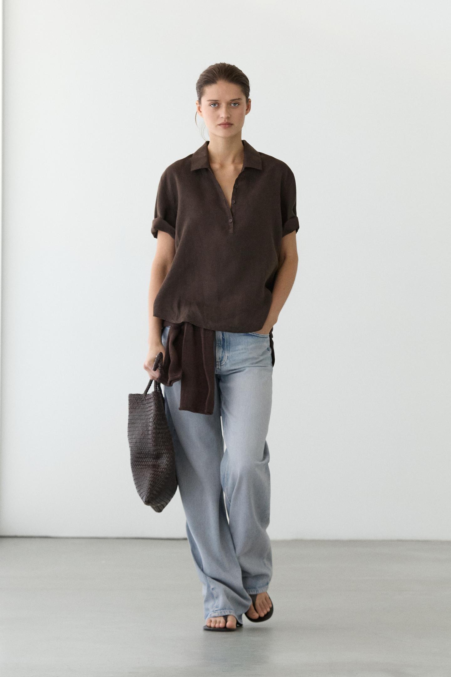 BLOUSE COL POLO LIN