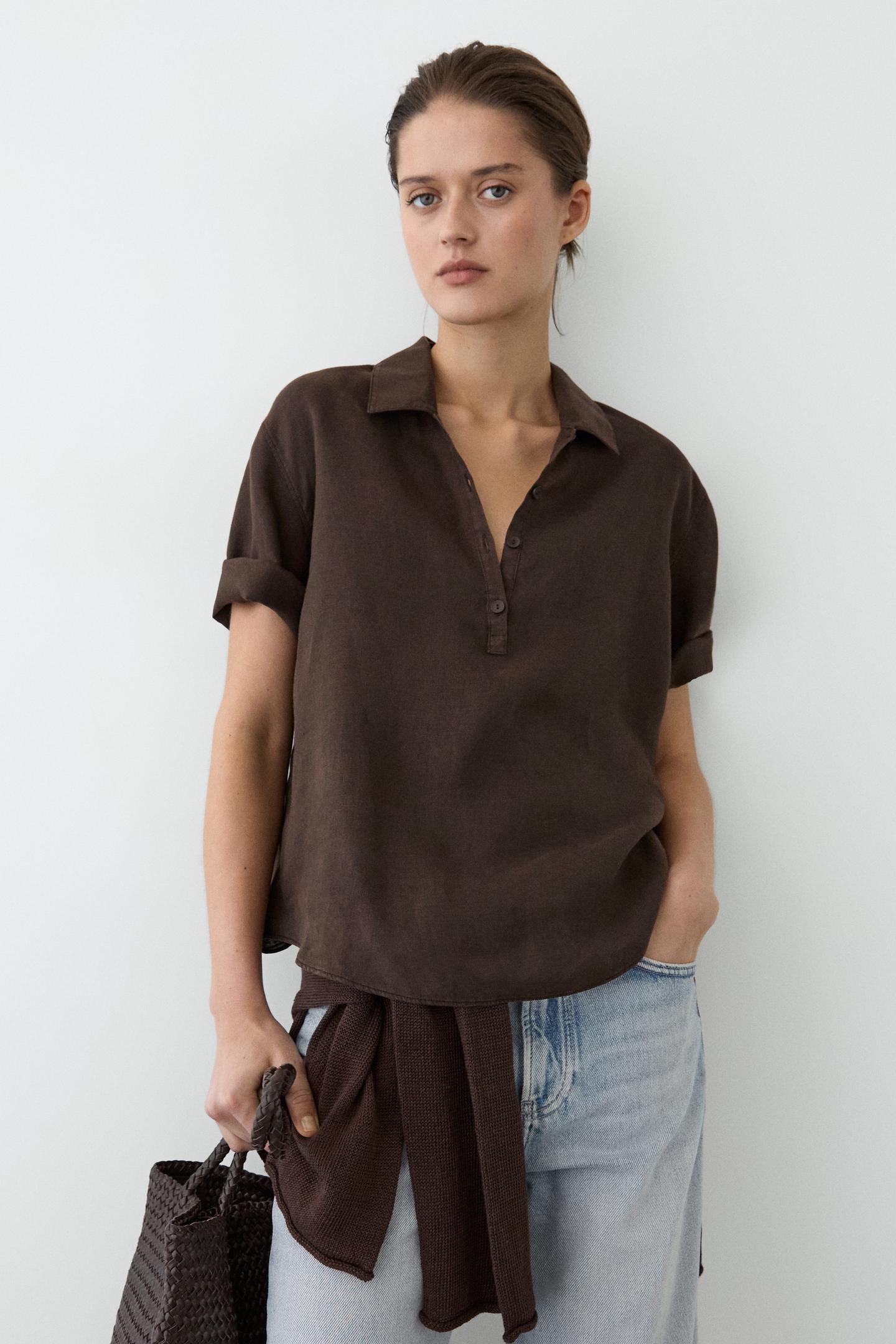 BLOUSE COL POLO LIN