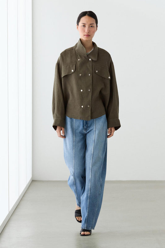 CHEMISE À BOUTONS-PRESSION 100 % LIN