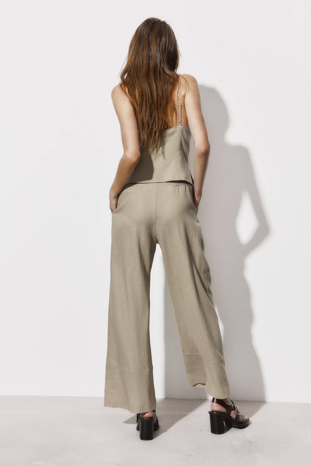 LONG LINEN BLEND JUMPSUIT WITH TIE DETAIL