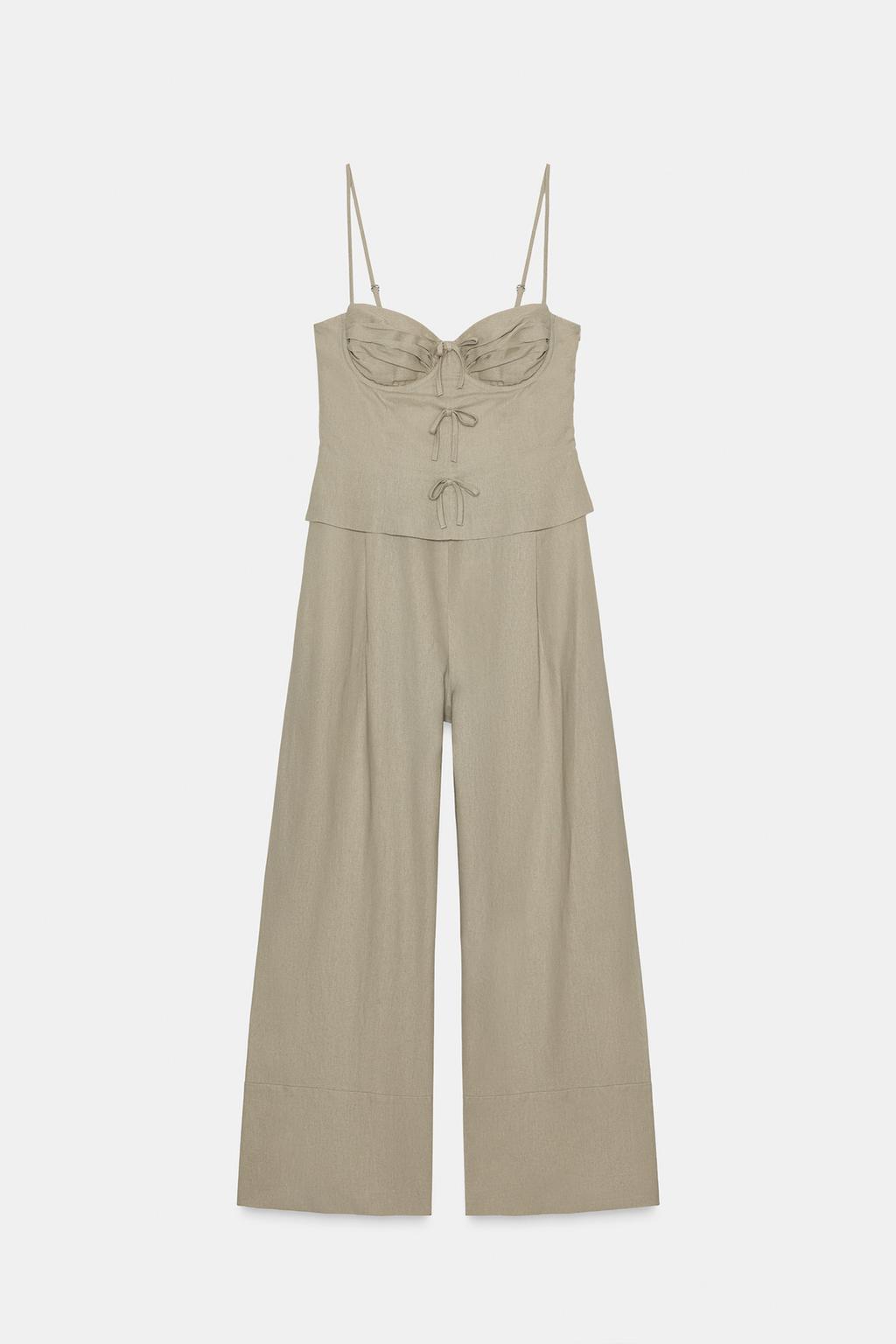 LONG LINEN BLEND JUMPSUIT WITH TIE DETAIL