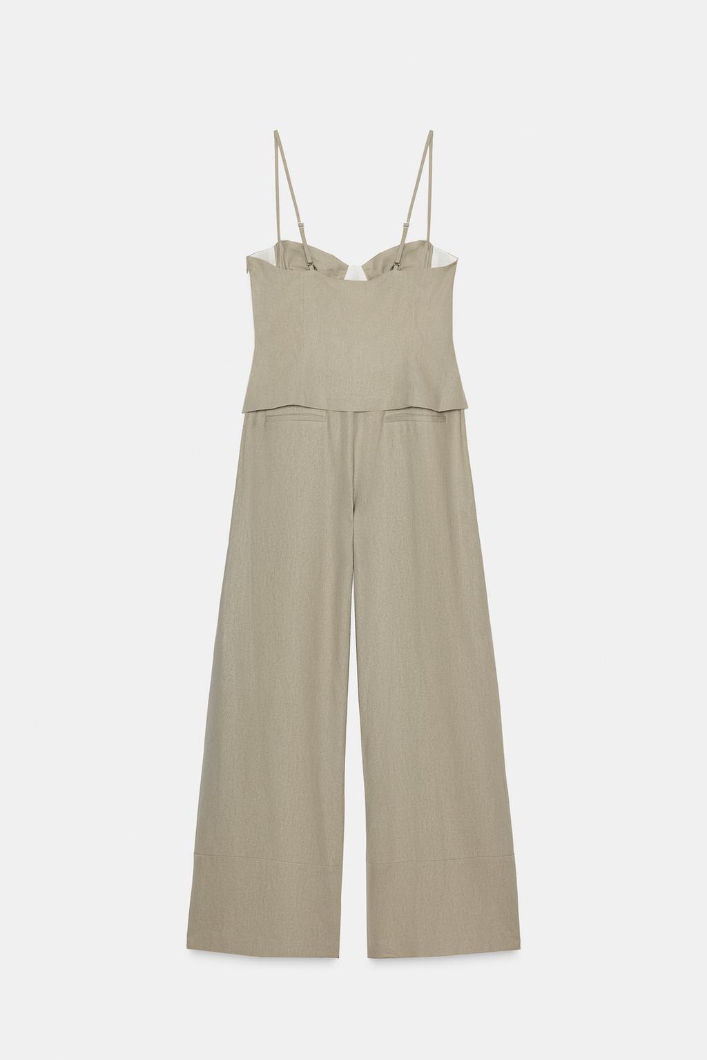 LONG LINEN BLEND JUMPSUIT WITH TIE DETAIL