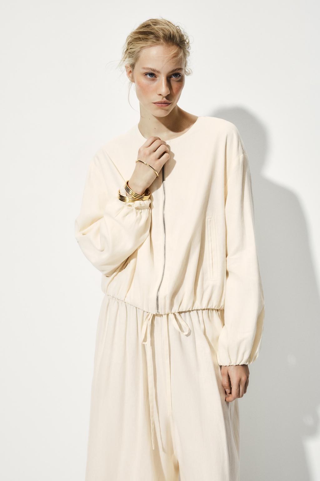 LINEN BLEND BOMBER JACKET