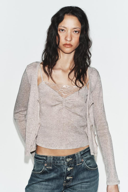VESTE BIMATIÈRE TOP DENTELLE