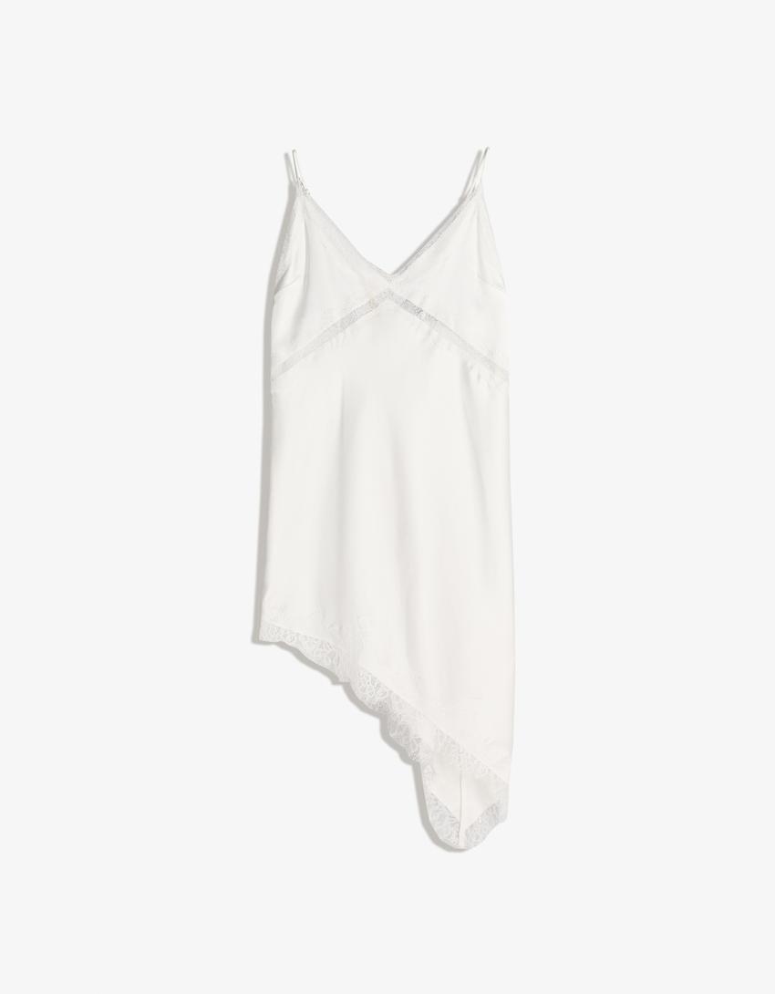 ROBE ASYMÉTRIQUE SATIN ET DENTELLE À BRETELLES