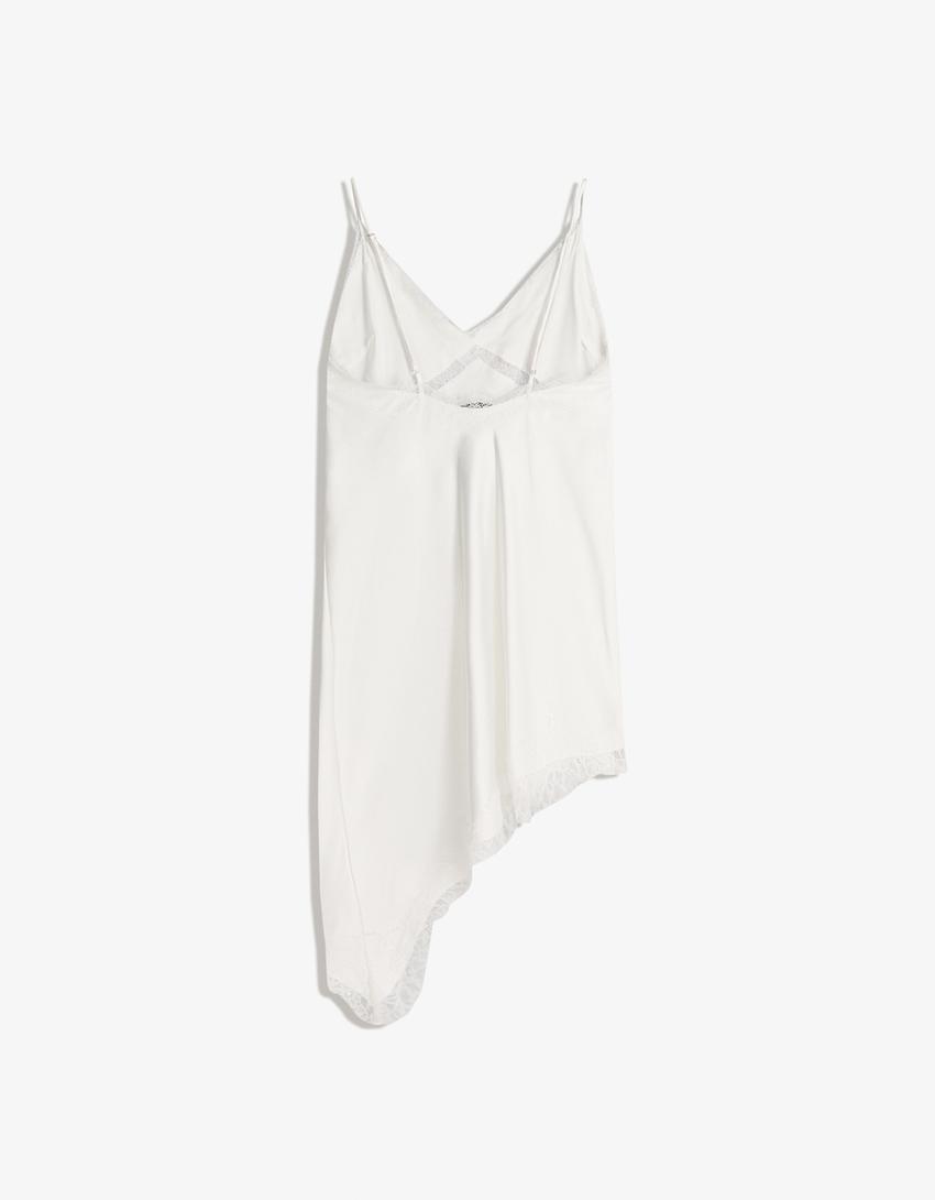 ROBE ASYMÉTRIQUE SATIN ET DENTELLE À BRETELLES