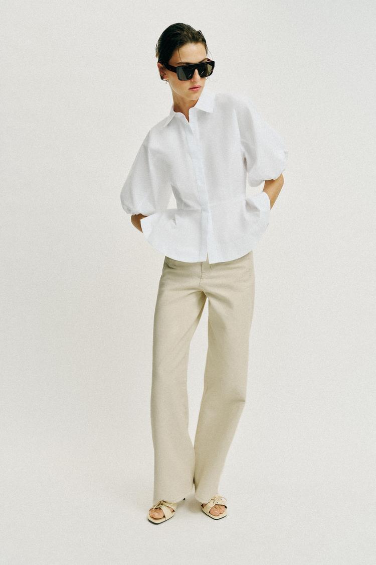 CHEMISE PÉPLUM À MANCHES BOUFFANTES